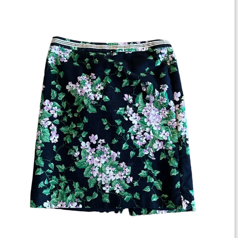 Talbots Oprah Collection Women's Floral Pencil Skirt Size 12P Navy Blue Classic